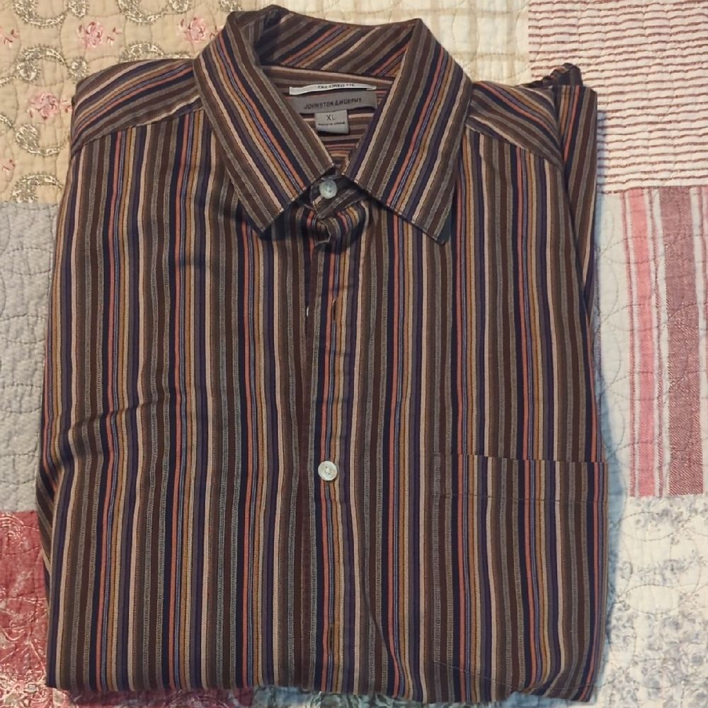 Johnston & Murphy men’s striped shirt | multicolor button-down classic casual